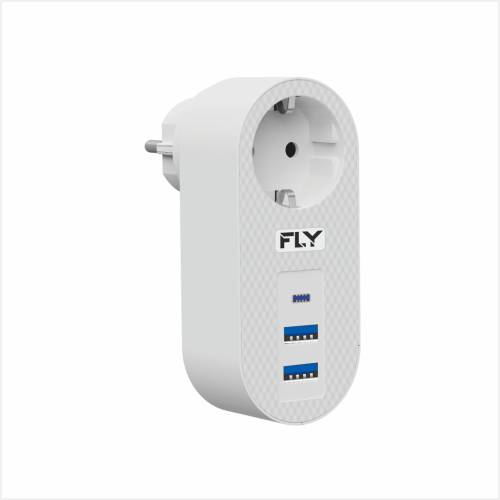 FLY%203400-01,%201%20Soket,%202%20USB,%201%20TYPE-C,%20Akım%20Korumalı%20Priz,%202.1A,%20(Beyaz)