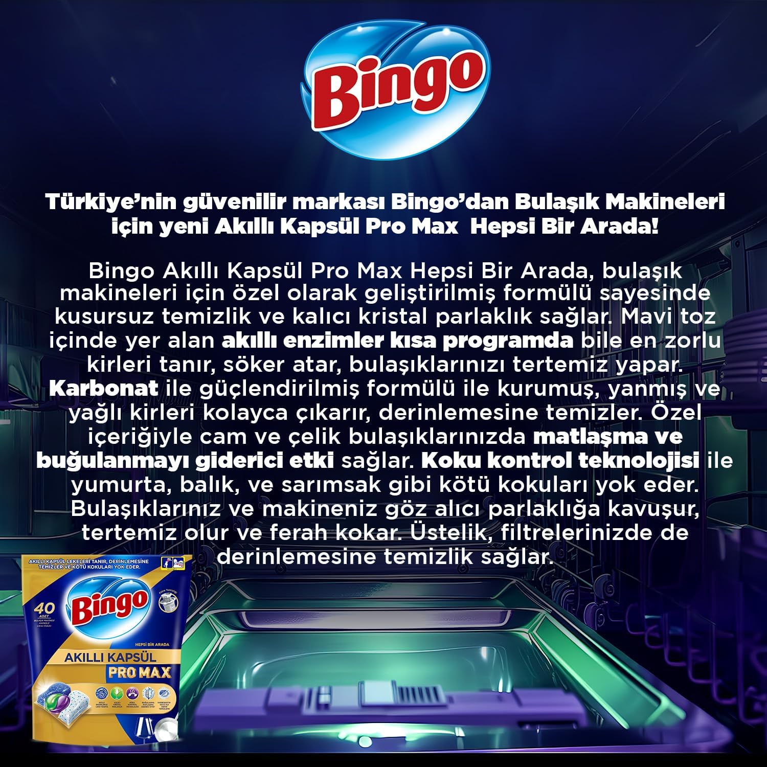 Bingo%20Pro%20Max%20Bulaşık%20Makinesi%20Deterjanı%20Tableti%2040’lı