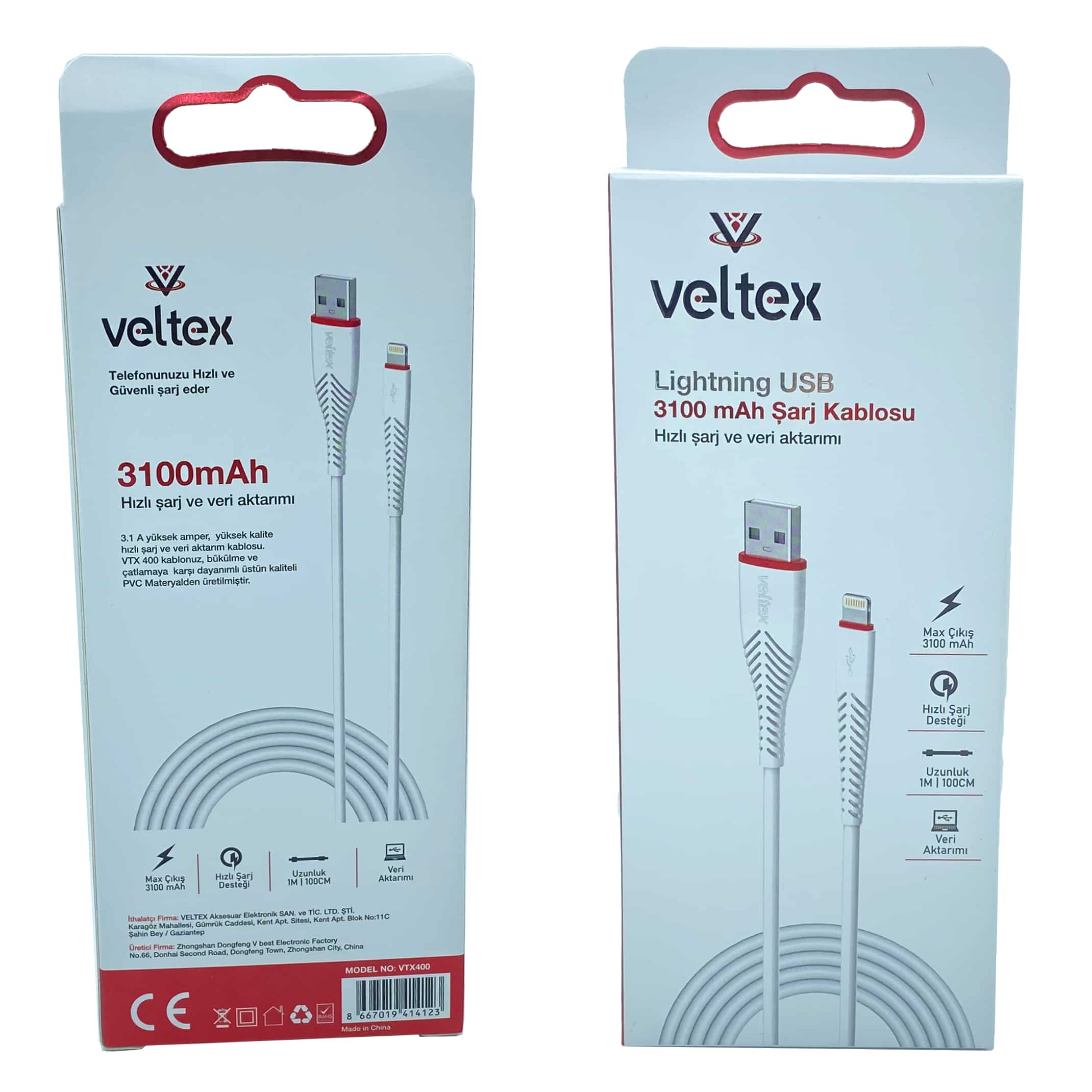 (İphone)%203.1A%20Hızlı%20Şarj%20Veri%20Aktarımı%20Veltex%20(Penceresiz)%20VTX400