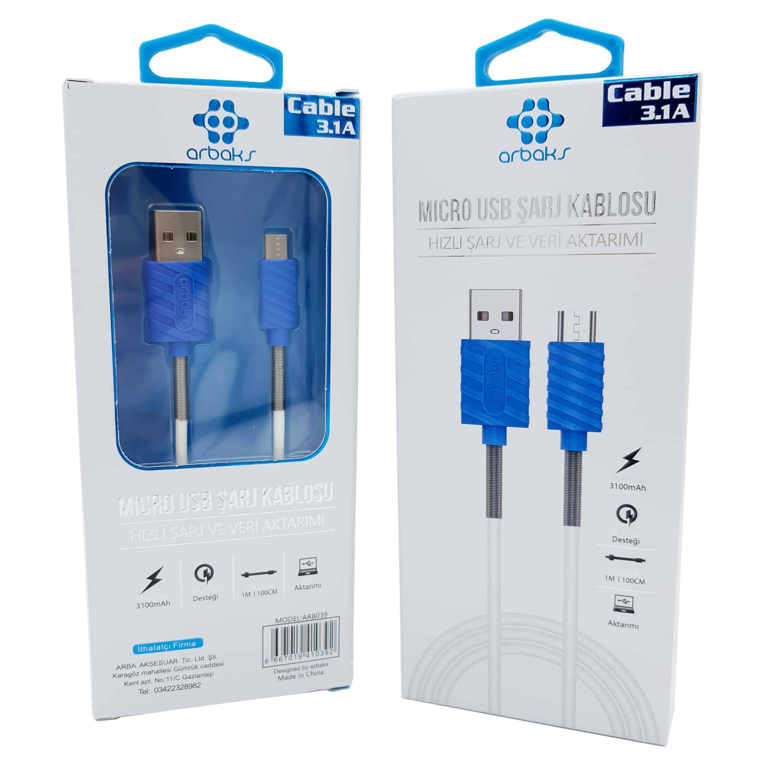 Micro%203.1A%20Mavi%20Yaylı%20Usb%20Şarj%20Kablosu%20Arbaks%20Arb039