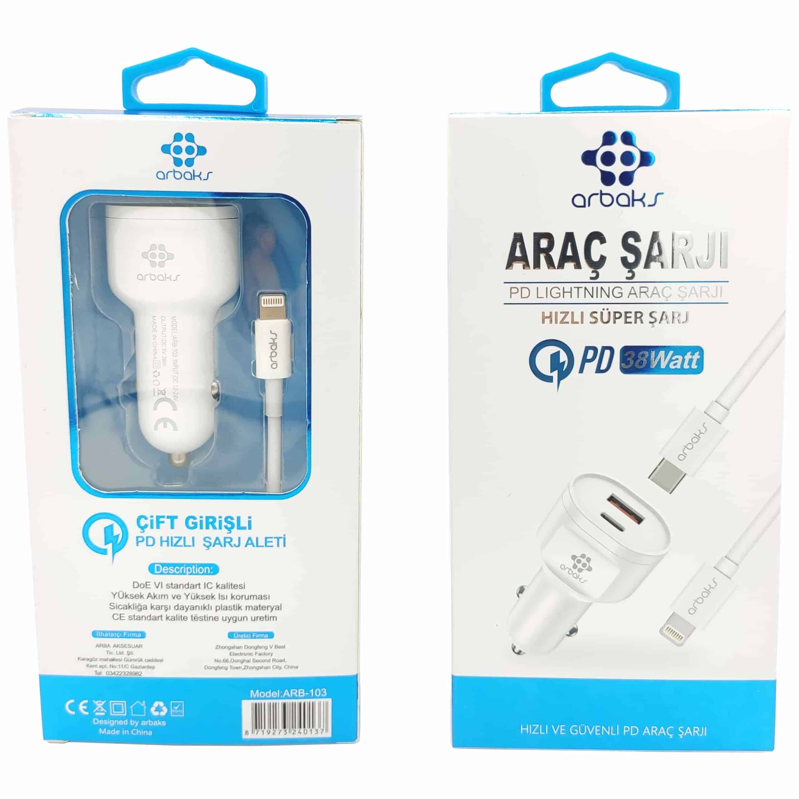 38W%20PD%20+%20Usb%20Çift%20Girişli%20Araç%20iphone%20Şarj%20Aleti%20Arbaks%20ARB-103