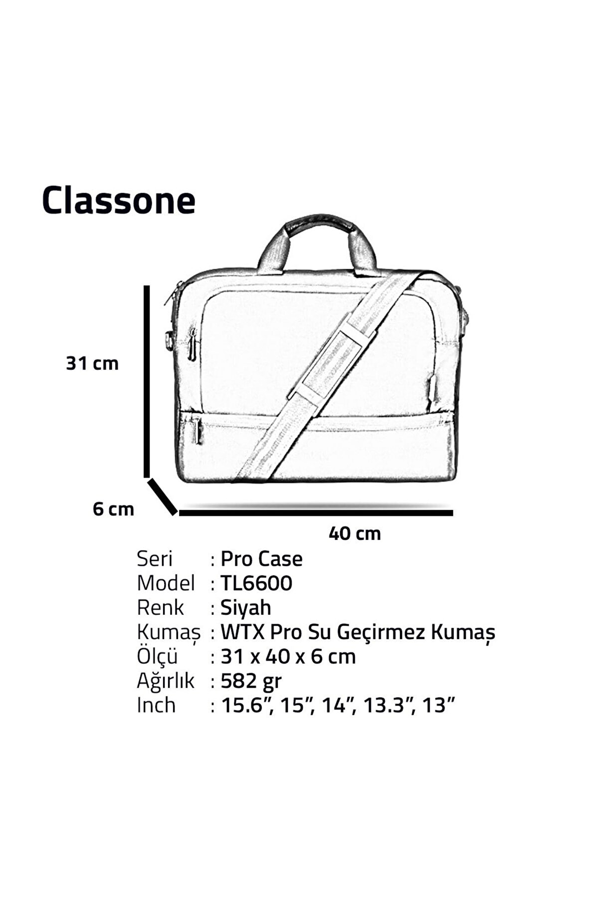 Classone%20TL6600-Wl600%20Wtxpro%20Su%20Geçirmez%20Kumaş%2015.6%20Inç%20Uyumlu%20Notebook%20,laptop%20El%20Çantası+WL600%20Kablosuz%20Mouse