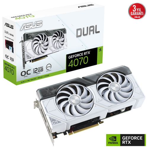 ASUS%20DUAL-RTX4070-O12G-WHITE,%2012Gb,%20192Bit,%20GDDR6X,%201xHDMI,%203xDP%20GAMING%20Ekran%20Kartı