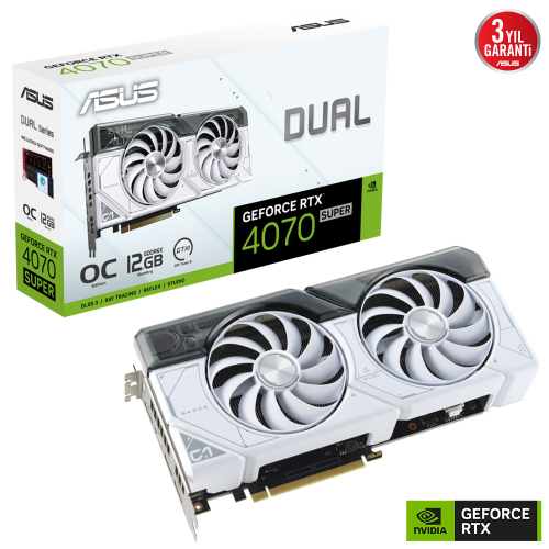 ASUS%20DUAL-RTX4070S-O12G-WHITE,%2012Gb,%20192Bit,%20GDDR6X,%201xHDMI,%203xDP%20GAMING%20Ekran%20Kartı