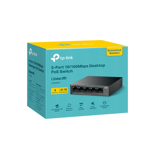 TP-LINK%20LS105LP,%20Green%20Tech,%205%20Port,%20MegaBit,%204%20Port%20POE,%20Metal%20Kasa,%2041W,%20Yönetilemez,%20Masaüstü%20Switch