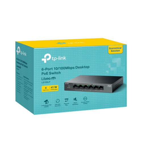 TP-LINK%20LS106LP,%20Green%20Tech,%206%20Port,%20MegaBit,%204%20Port%20POE,%20Metal%20Kasa,%2041W,%20Yönetilemez,%20Masaüstü%20Switch