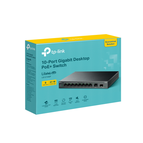 TP-LINK%20LS1210GP,%20Green%20Tech,%2010%20port%20Gigabit,%209%20Port%20POE,%20+1%20Port%20Gigabit%20SFP,%2061W,%20Yönetilemez%20Masaüstü%20Switch