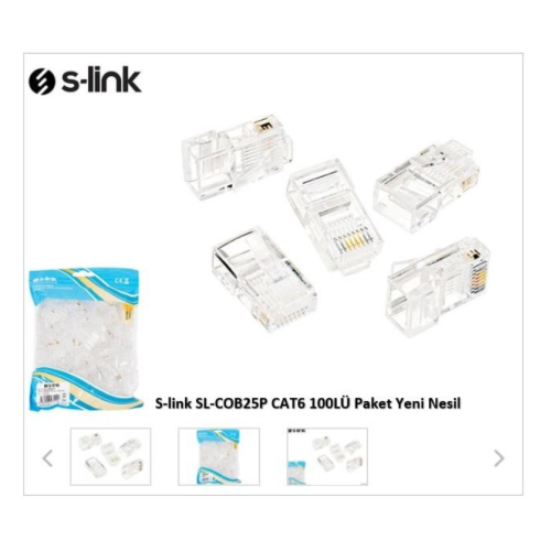 S-LINK%20SL-COB25P,%20RJ45,%20Yeni%20Nesil%20JAC,%20UTP,%20CAT6,%20(100lü%20PAKET)