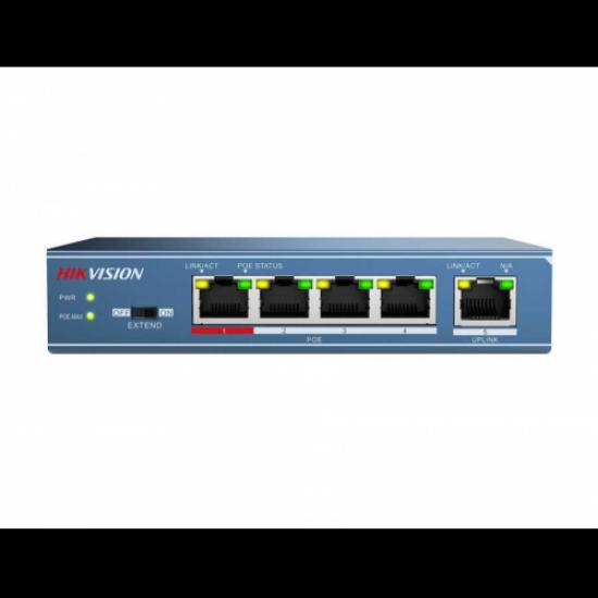 HIKVISION DS-3E0105P-E/M, 5 Port, Megabit, 4 Port PoE, 38W, +1 Port MegabBit Uplink, Yönetilemez, Masaüstü Switch