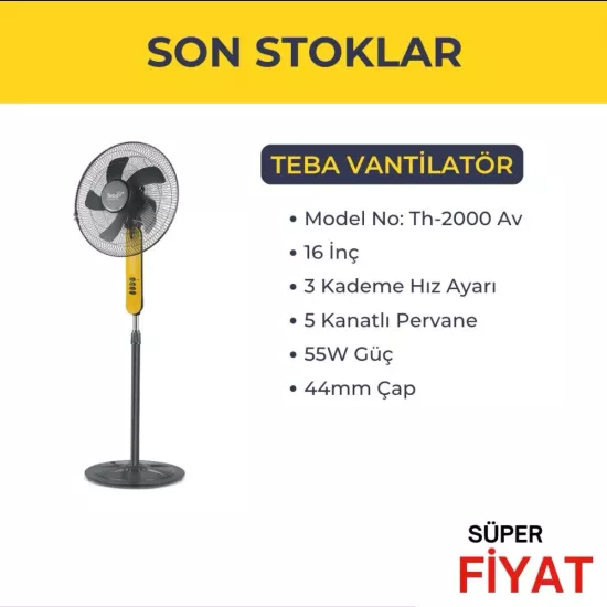 Teba 16”inç Ev Tipi Vantilatör Ayaklı Vantilatör TH-2000AV