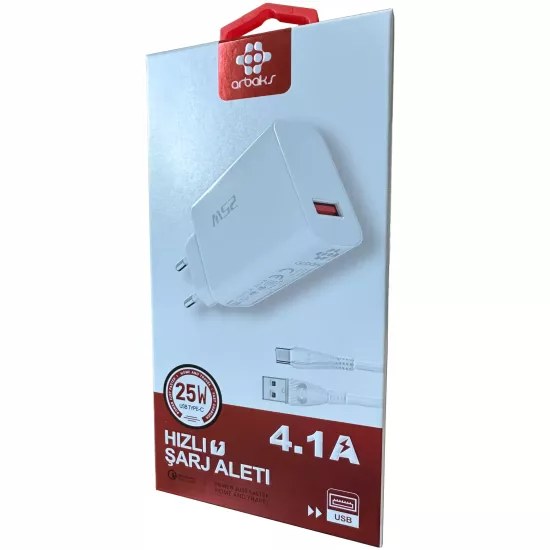 4.1A 25W QC3 TYPE-C Hızlı Şarj Aleti Arbaks Arb-017-Beyaz