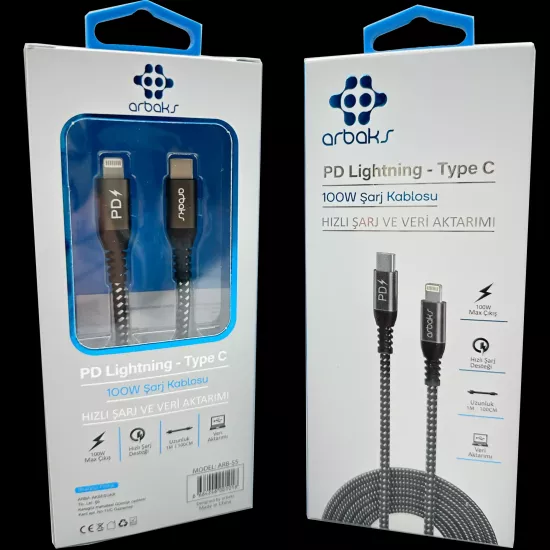 100W PD Lightning iphone Şarj Kablosu Arbaks ARB-55