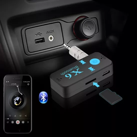 X6 Bluetooth Müzik Alıcısı 3.5mm Aux Adaptör Araç Kiti 3 In 1