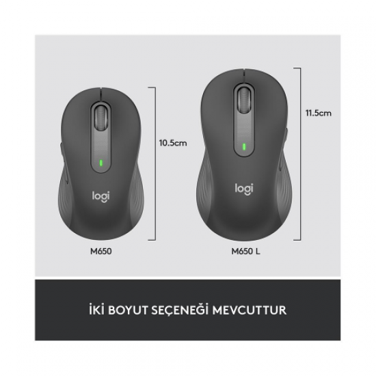 LOGITECH 910-006236, M650L Signature, Siyah, Sağ El, USB Nano 2,4G Kablosuz,4000dpi, Optik, 5 Tuşlu, 24ay Pil Ömrü, Sessiz Mouse