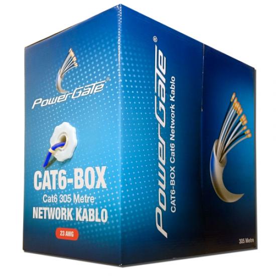 POWERGATE CAT6-BOX-BL, 23AWG 0,57mm, UTP, CAT6 Kablo, 305m, Mavi