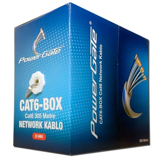 POWERGATE CAT6-BOX-GY, 23AWG 0,57mm, UTP, CAT6 Kablo, 305m, Gri