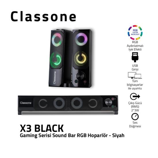 Classone X3 Gaming Soundbar , RGB  Hoparlör -Siyah