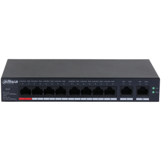 DAHUA CS4010-8GT-110, 8 Port, Gigabit, 8 Port PoE, 110W, +2 Port Uplink, Cloud Yönetilebilir, Switch