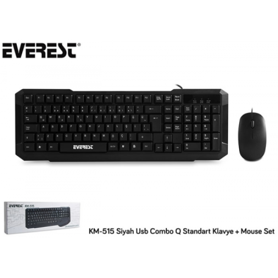 EVEREST KM-515, Siyah, Türkçe Q, Kablolu, Klavye Mouse Set