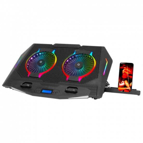 FRISBY FNC-5250ST 2 adet x 14cm Fan, RGB Aydınlatma, 10’’-17’’ Gaming Notebook Soğutucu, 5 Kademeli Stand, İşlevsel Telefon Tutucu (Siyah)