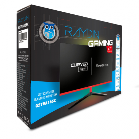 RAYDIN G27VA165C, 27’’, 1ms, 165Hz, Full HD, HDMI, DP, USB, Hoparlör, VA LED, R1800 Curved, Frameless, FreeSync Gaming Monitör