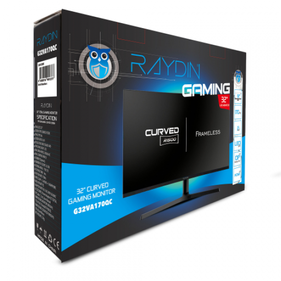 RAYDIN G32VA170QC, 32’’, 1ms, 170Hz, 2K Quad HD, HDMI, DP, USB, Hoparlör, VA LED, R1800 Curved, Frameless, Yükseklik Ayarlı, FreeSync Gaming Monitör