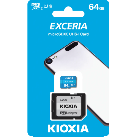 KIOXIA 64GB Exceria, UHS-1, CL10, 100Mb/s, MicroSD Kart Bellek (SD Adaptörlü)