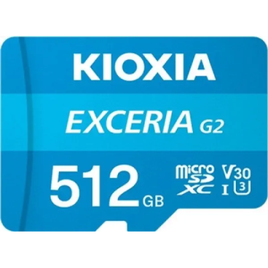 KIOXIA 512GB ExceriaG2, U1 V30 4K, CL10, 100Mb/s, MicroSD Kart Bellek (SD Adaptörlü)