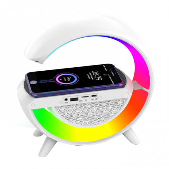 MIKADO MD-G111, 10W, Masaüstü, USB/BT/TF, RGB Işıklı, 1800mAh, 15W Kablosuz Şarj, Bluetooth Speaker (Beyaz)