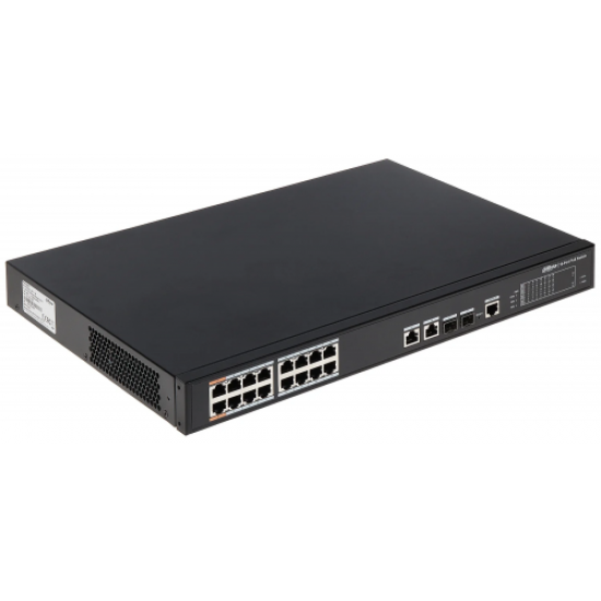 DAHUA PFS4218-16ET-240-V2, 16 Port, MegaBit, 16 Port PoE, 240W, +2 Port Combo SFP, +2 Port GigaBit Uplink, Yönetilebilir, Rack Mount  Switch