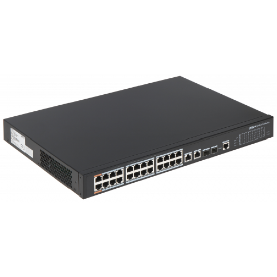 DAHUA PFS4226-24ET-240-V3, 24 Port, MegaBit, 24 Port PoE, 240W, +2 Port Combo SFP, +2 Port GigaBit Uplink, Yönetilebilir, Rack Mount Switch