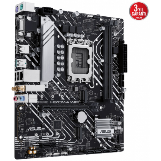 ASUS PRIME H610M-A-WIFI, 2xDDR5, M.2, D-SUB, HDMI, DP, Wi-Fi 5, Bluetooth 5.0, 12.Nesil, LGA1700 Soket, Anakart