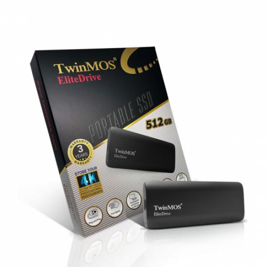 TwinMOS PSSDFGBMED32, 512GB, Taşınabilir External SSD, USB 3.2, Type-C (Dark Grey)