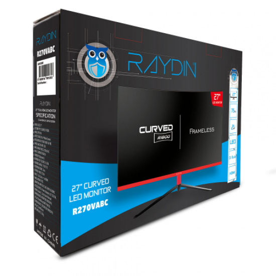 RAYDIN R270VABC, 27’’, 2ms, 75Hz, Full HD, D-Sub, HDMI, Frameless, R1800 Curved, VA LED Monitör (Siyah)