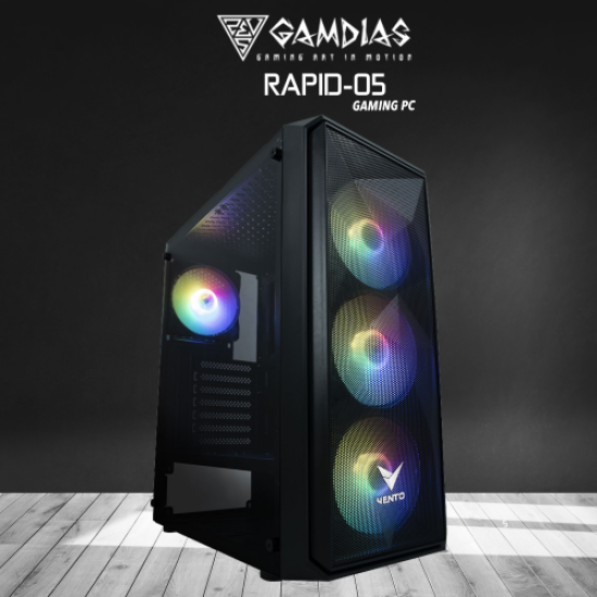 GAMDIAS RAPID-05, RYZEN 7 3700X, 16Gb Ram, 500Gb NVMe SSD, 4Gb GDDR5 RX550 Ekran Kartı, 500W Kasa, Free Dos GAMING PC