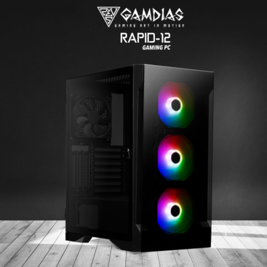 GAMDIAS RAPID-12, RYZEN 7 3800XT, 16Gb Ram, 500Gb NVMe SSD, 12Gb GDDR6 RTX3060 Ekran Kartı, 600W Kasa, Free Dos GAMING PC