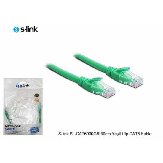 S-LINK SL-CAT6030GR CAT6 Patch 30CM Kablo (Yeşil)