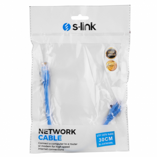 S-LINK SL-CAT6030 CAT6 Patch 30CM Kablo (Mavi)