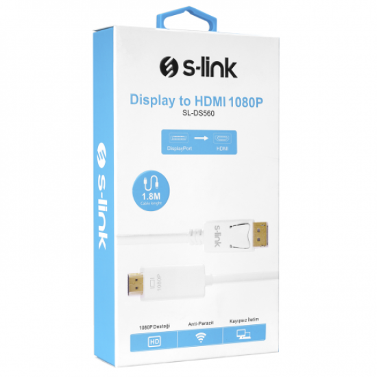S-LINK SL-DS560, Display Port (DP) To HDMI Çevirici 1,8metre Kablo