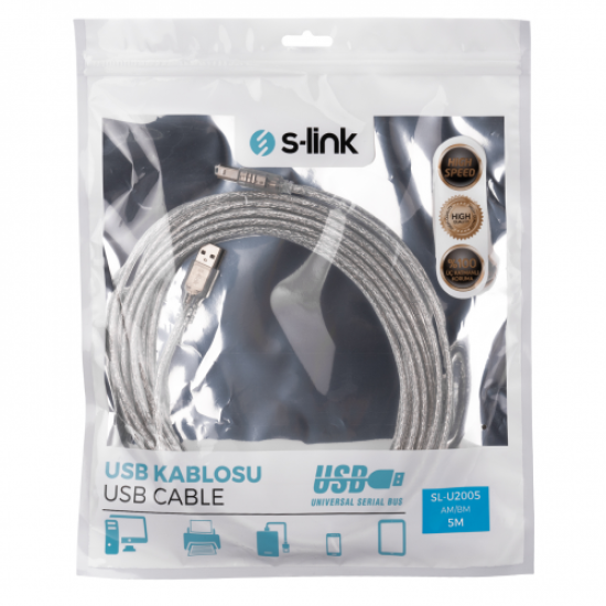 S-LINK SL-U2005 USB Yazıcı Kablosu 5 Metre