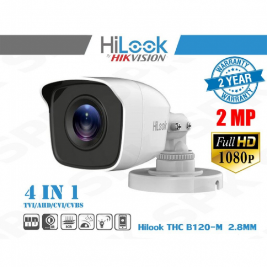 HILOOK THC-B123-M, 2Mpix, 30Mt Gece Görüşü, 2,8mm Lens, Ultra Low Light, IP66, OSD Menü, Metal Kasa, Bullet, Kamera