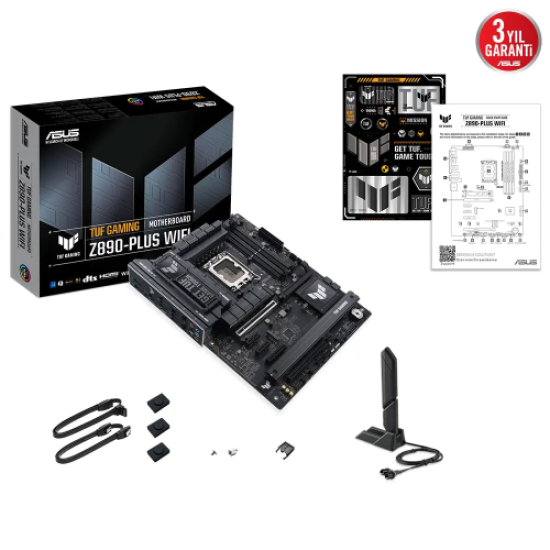 ASUS TUF GAMING Z890-PLUS WIFI, 9066MHz OC, 4xDDR5 4x M.2, HDMI, DP, Type-C, Wi-Fi 7, Bluetooth 5.4, Intel Core Ultra CPU(Seri 2), LGA1851 Soket, Gaming Anakart