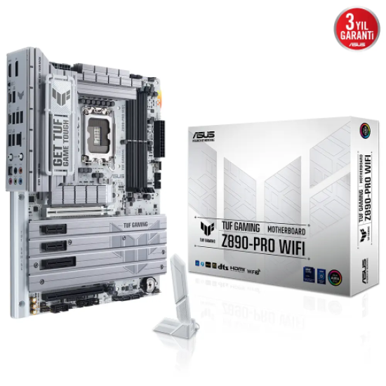 ASUS TUF GAMING Z890-PRO WIFI, 9066MHz OC, 4xDDR5, 4x M.2, HDMI, DP, 2xThunderbolt, 2xType-C, Wi-Fi 7, Bluetooth 5.4, Intel Core Ultra CPU(Seri 2), LGA1851 Soket, Gaming Anakart