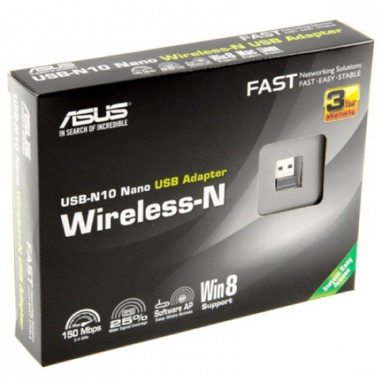 ASUS USB-N10 NANO, 150Mbps, 2.4GHz, USB2.0, WIRELESS ETHERNET