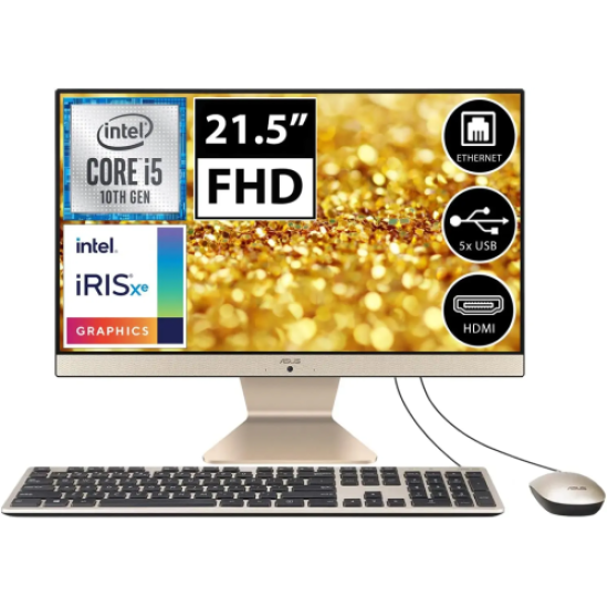 ASUS V222FAK-BA025M, i5-10210U, 21,5’’  FHD Ekran, 8Gb DDR4 Ram, 256Gb SSD, Wi-Fi 5, Type-A, Paylaşımlı Ekran Kartı, Free Dos, All In One PC, (Gold/Siyah)